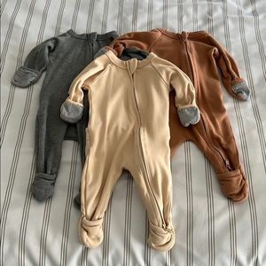 Set of three Goumi Organic Cotton Footie Onesies